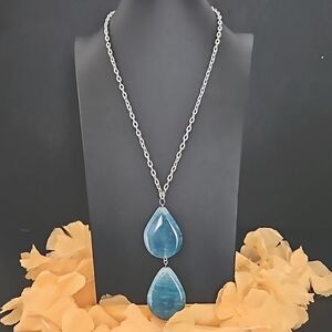 Turquoise Teardrop Glass Necklace